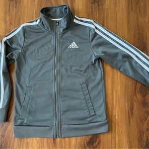 Youth Adidas Three Stripe Full Zip Up Jacket Gray Size 6